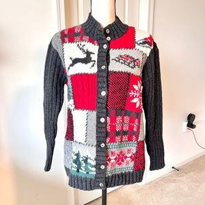 Vintage CASUAL CORNER Lambswool Holiday Button Down Cardigan Sweater—SZ. Med